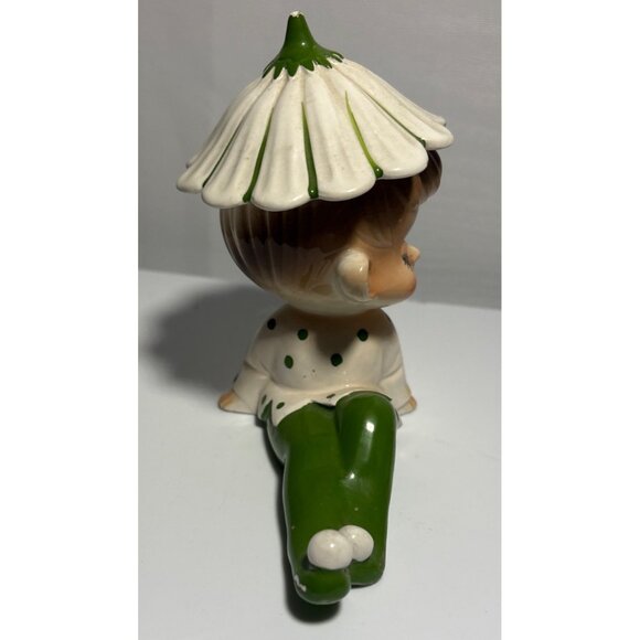 Vtg Ceramic Elf Pixie Figure Flower Hat Polka Dot Outfit Anthropomorphic MCM Jap - Picture 3 of 7